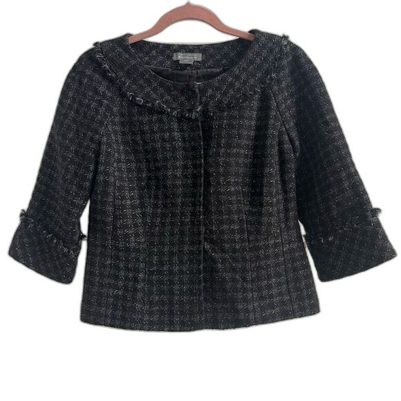 Ann Taylor Italian Tweed Fringe Snap Button Cropped Blazer Women’s 4 Checkered - Picture 1 of 8